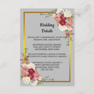 Aquarell Dusty Gray Gold Peach Floral Wedding En Begleitkarte
