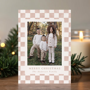 Aquarell Dusty Rose Gingham Weihnachtsfoto Feiertagskarte