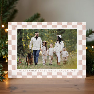 Aquarell Dusty Rose Gingham Weihnachtsfoto Feiertagskarte