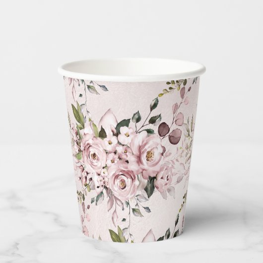 Aquarell Dusty Rose Hydrangeas DIY Hintergrund Pappbecher (Rückseite)