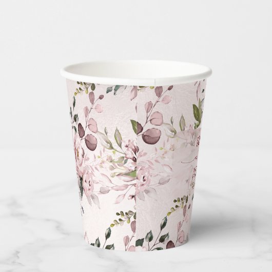 Aquarell Dusty Rose Hydrangeas DIY Hintergrund Pappbecher (Rechts)