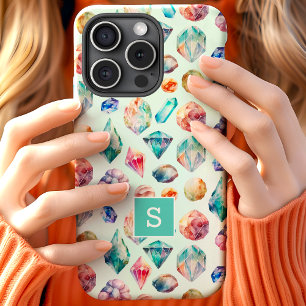 Aquarell-Edelsteine und Kristalle Muster Monogramm Case-Mate iPhone Hülle