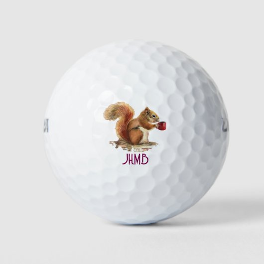 Aquarell Eichhörnchen mit Kaffee Tier Monogramm Golfball (Vorderseite)