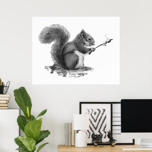 Aquarell Eichhörnchen röstet Marshmallow Tier  Poster