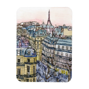 Aquarell-Eiffelturm u. Paris der Bestimmungsort-  Magnet