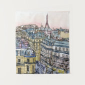 Aquarell-Eiffelturm u. Paris der Bestimmungsort-| Wandteppich (Vorderseite)