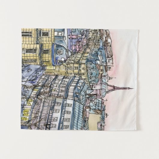 Aquarell-Eiffelturm u. Paris der Bestimmungsort-| Wandteppich (Vorderseite (Horizontal))