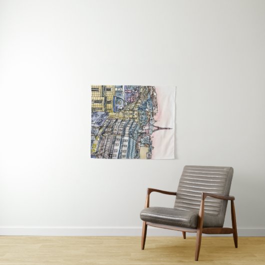 Aquarell-Eiffelturm u. Paris der Bestimmungsort-| Wandteppich (Beispiel (Horizontal))