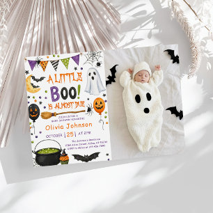 Aquarell Ein Kleiner Boo Halloween-Baby-Party Einladung