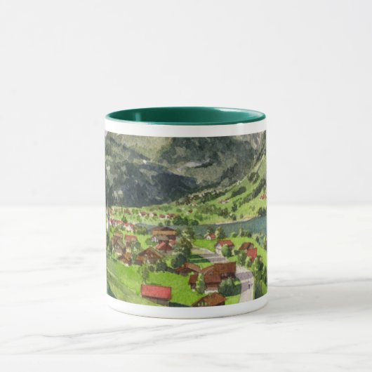 Aquarell einer die Schweiz-Landschaft Tasse (Zentrum)