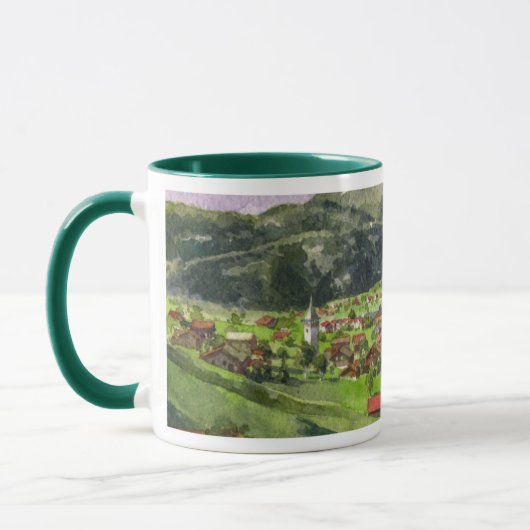 Aquarell einer die Schweiz-Landschaft Tasse (Links)