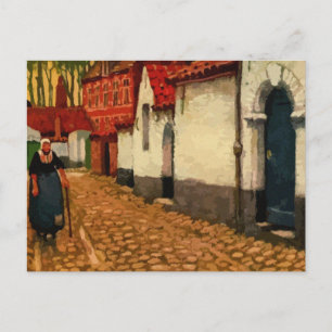 Aquarell einer stillen Gasse in Brügge Postkarte