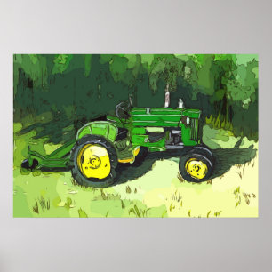 Aquarell eines grünen Traktors mit Buschmäher Poster
