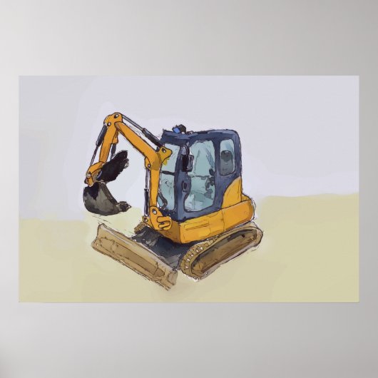 Aquarell eines kleinen Baggers Poster (Vorne)