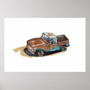Aquarell eines rostigen alten Pickups Poster