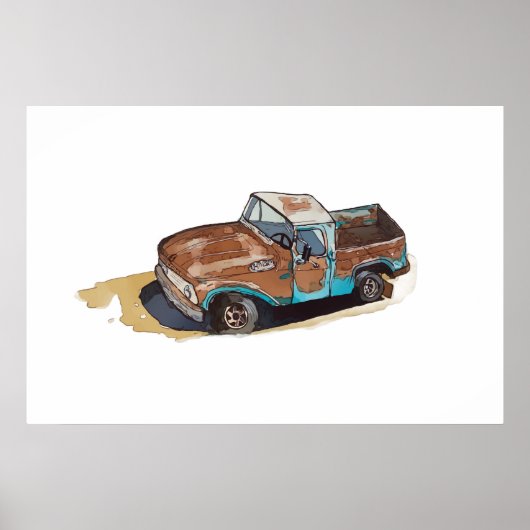 Aquarell eines rostigen alten Pickups Poster (Vorne)