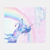 Aquarell-Einhorn Fleecedecke (Vorderseite (Horizontal))