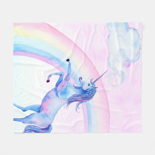 Aquarell-Einhorn Fleecedecke (Vorderseite (Horizontal))