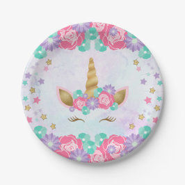 Aquarell-Einhorn-magischer mit Blumengeburtstag Pappteller