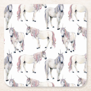 Aquarell-Einhorn-Märchen-Muster Rechteckiger Pappuntersetzer