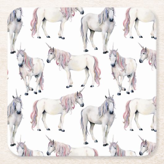Aquarell-Einhorn-Märchen-Muster Rechteckiger Pappuntersetzer (Vorderseite)