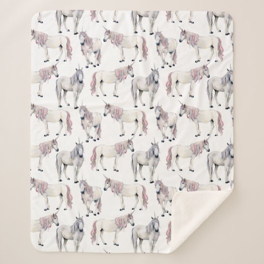 Aquarell-Einhorn-Märchen-Muster Sherpadecke (Vorderseite)