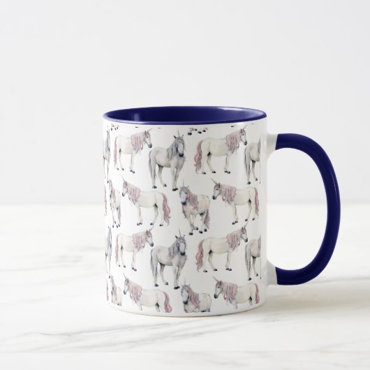 Aquarell-Einhorn-Märchen-Muster Tasse (Rechts)