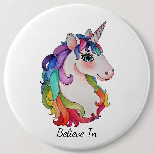 Aquarell-Einhorn mit dem Regenbogen-Haar Button (Vorderseite)
