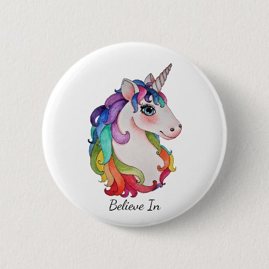 Aquarell-Einhorn mit dem Regenbogen-Haar Button (Vorderseite)