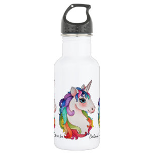 Aquarell-Einhorn mit dem Regenbogen-Haar Edelstahlflasche