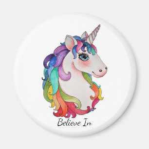 Aquarell-Einhorn mit dem Regenbogen-Haar Magnet