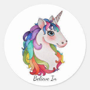 Aquarell-Einhorn mit dem Regenbogen-Haar Runder Aufkleber