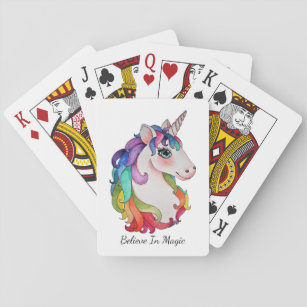 Aquarell-Einhorn mit dem Regenbogen-Haar Spielkarten