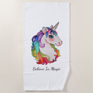 Aquarell-Einhorn mit dem Regenbogen-Haar Strandtuch