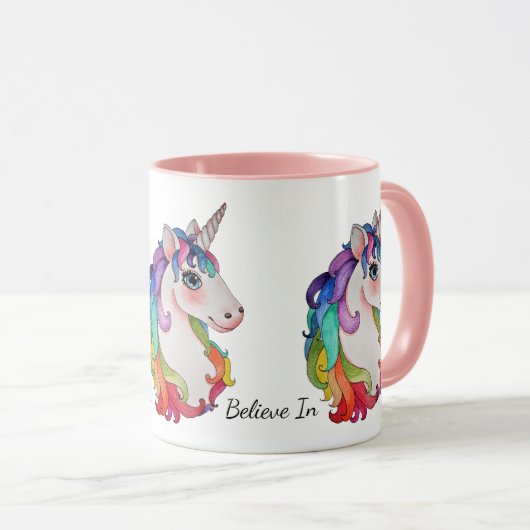 Aquarell-Einhorn mit dem Regenbogen-Haar Tasse (VorderseiteRechts)