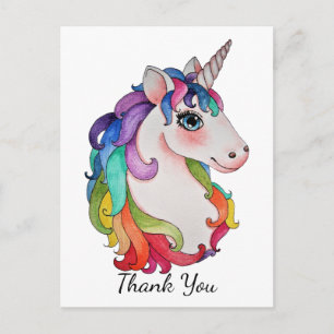 Aquarell-Einhorn mit Regenbogenhaar Postkarte
