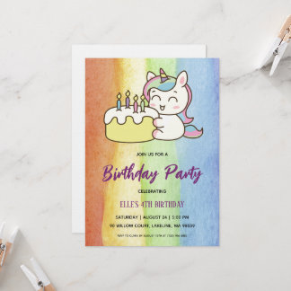 Aquarell-Einhorn-Regenbogen-Geburtstagseinladung Einladung