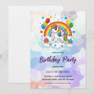 Aquarell-Einhorn-Regenbogen-Geburtstagseinladung Einladung