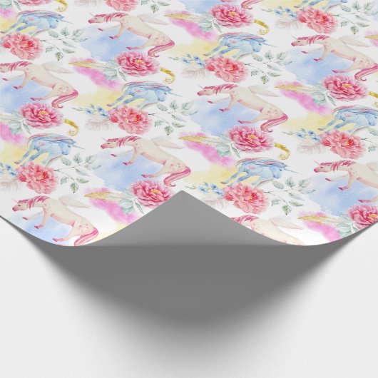 Aquarell-Einhorn-u. Pegasus-Muster Geschenkpapier (Ecke)