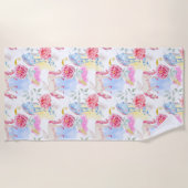 Aquarell-Einhorn-u. Pegasus-Muster Strandtuch (Vorderseite)