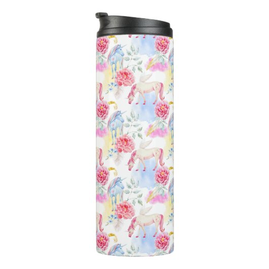 Aquarell-Einhorn-u. Pegasus-Muster Thermosbecher (Nach rechts gedreht)