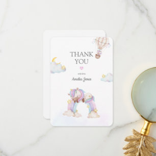 Aquarell-Einhorn und Regenbogen-Baby-Party-Dankesc Dankeskarte