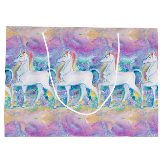 Aquarell-Einhörner Große Geschenktüte (Rückseite)