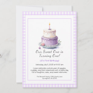 Aquarell-Einladung zum 1. Geburtstag mit Kuchen li Einladung