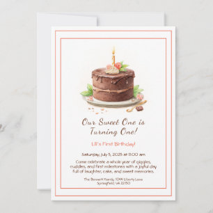 Aquarell-Einladung zum 1. Geburtstag - Schokoladen Einladung