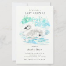 Aquarell-Einladung zur Babyparty Kleiner Schwan
