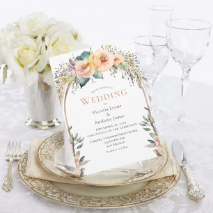 Aquarell-Einladung zur Hochzeit mit floralem Rahme Einladung