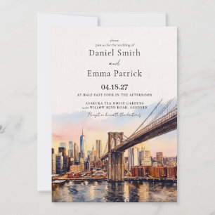 Aquarell-Einladung zur Hochzeit NYC Brooklyn Bridg Einladung