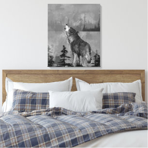 Aquarell Einsamer Heulender Wolf Tierkunst Leinwanddruck
