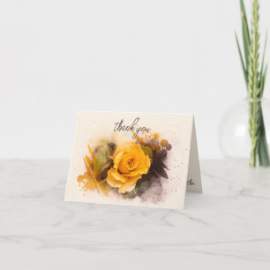 Aquarell Einzelne Gelbe Rose Dankeskarte